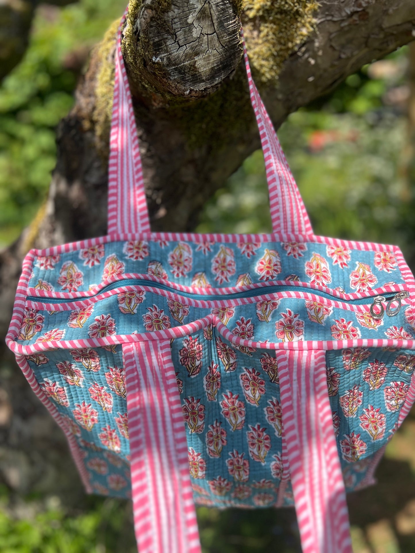 Turquoise and Pink Tote Bag