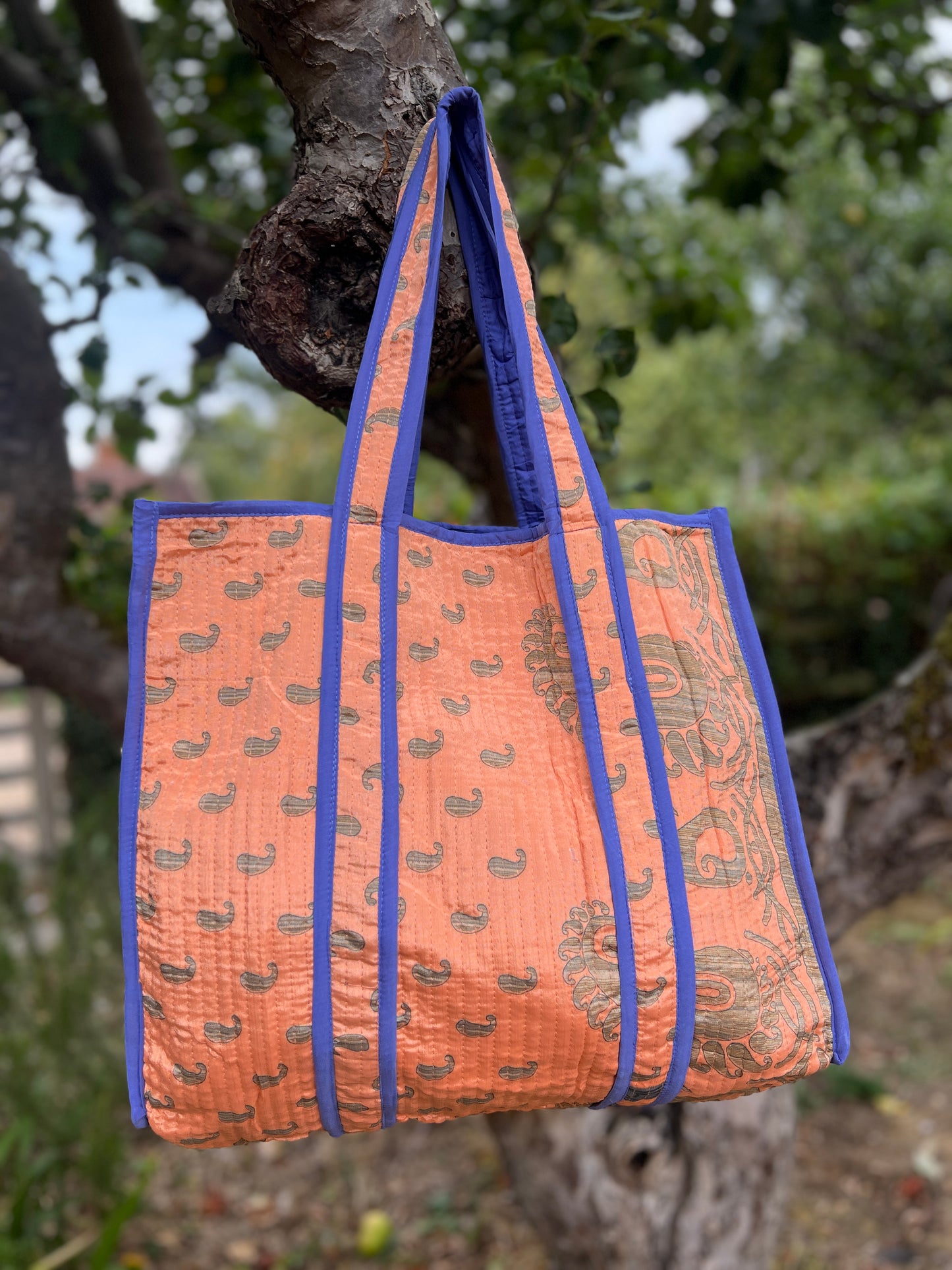 Turmeric and Blue Silk Sari Tote