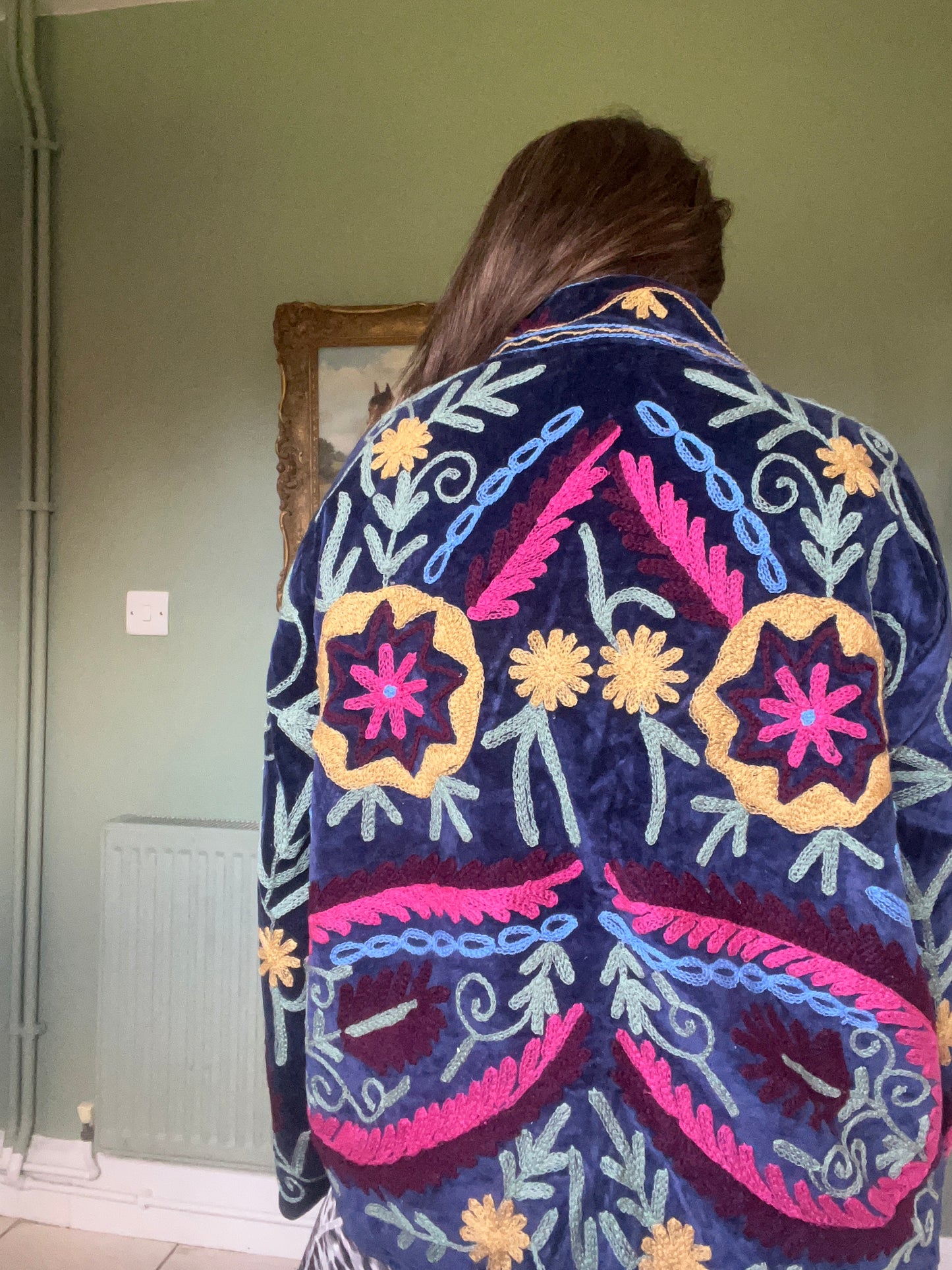 Navy And Pink Velvet Suzani Jacket