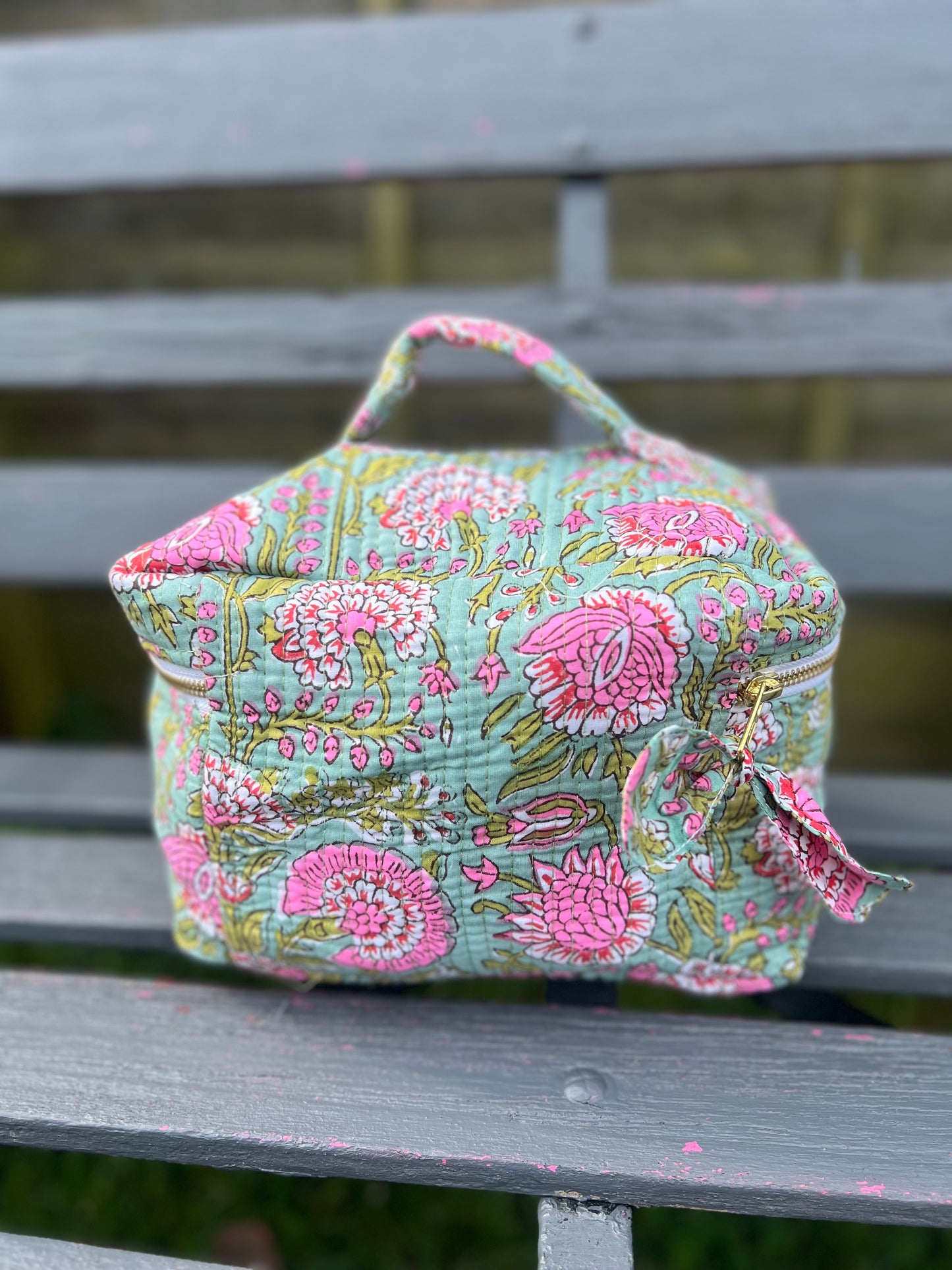 Blue and Pink Carnation Makeup Case