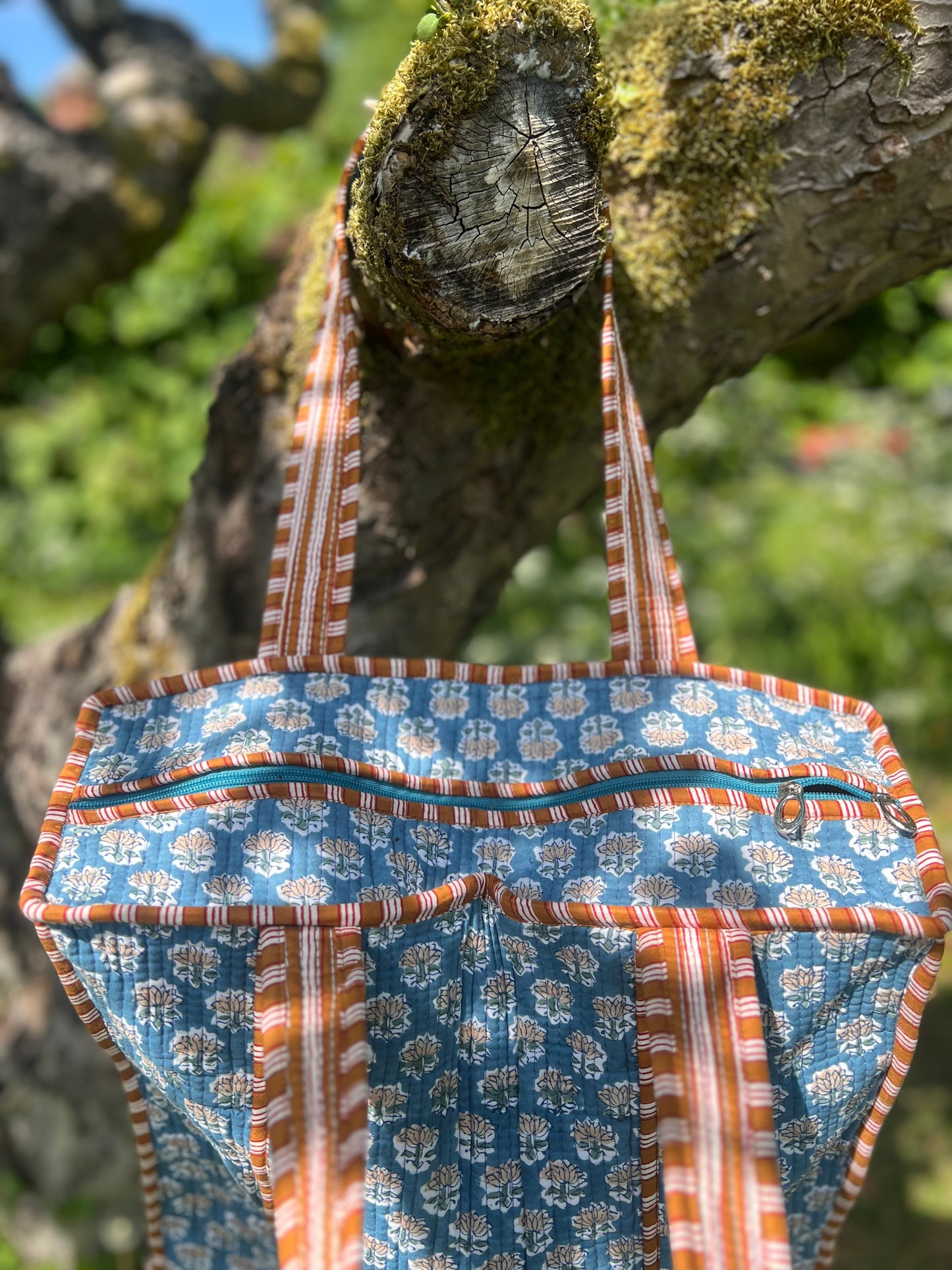 Brown and Blue Tote Bag