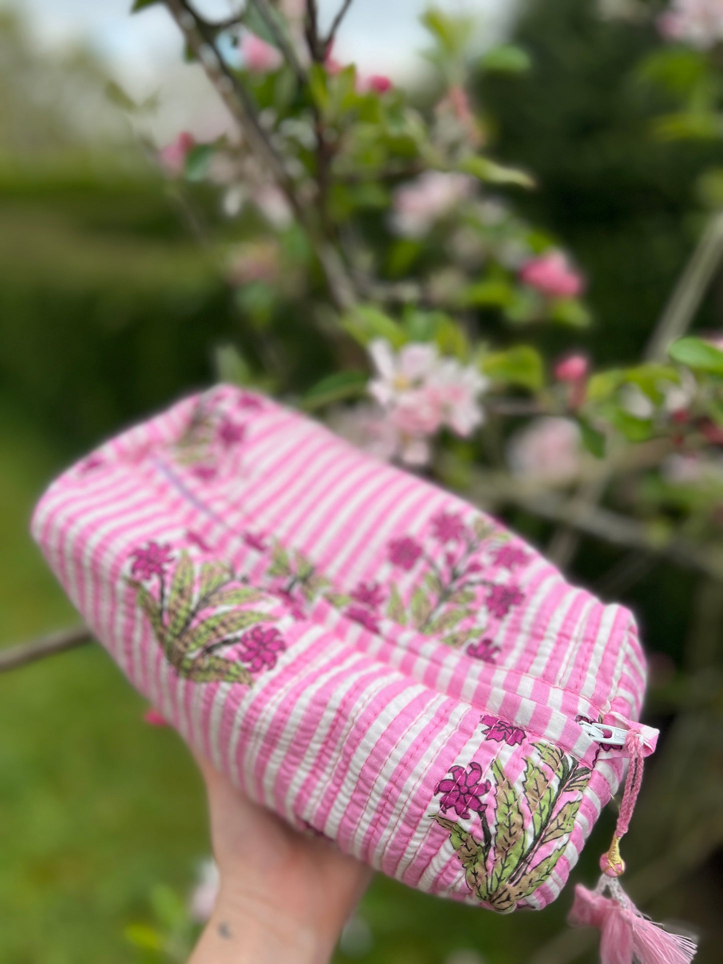Pink Spring Blossom Blockprint Washbag