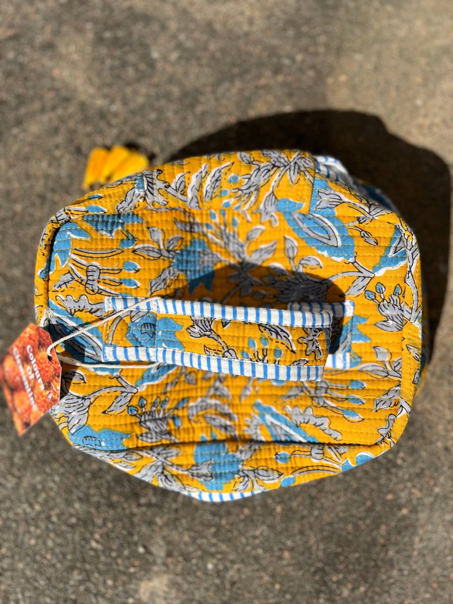 Yellow and Blue Block-Print Makeup Case