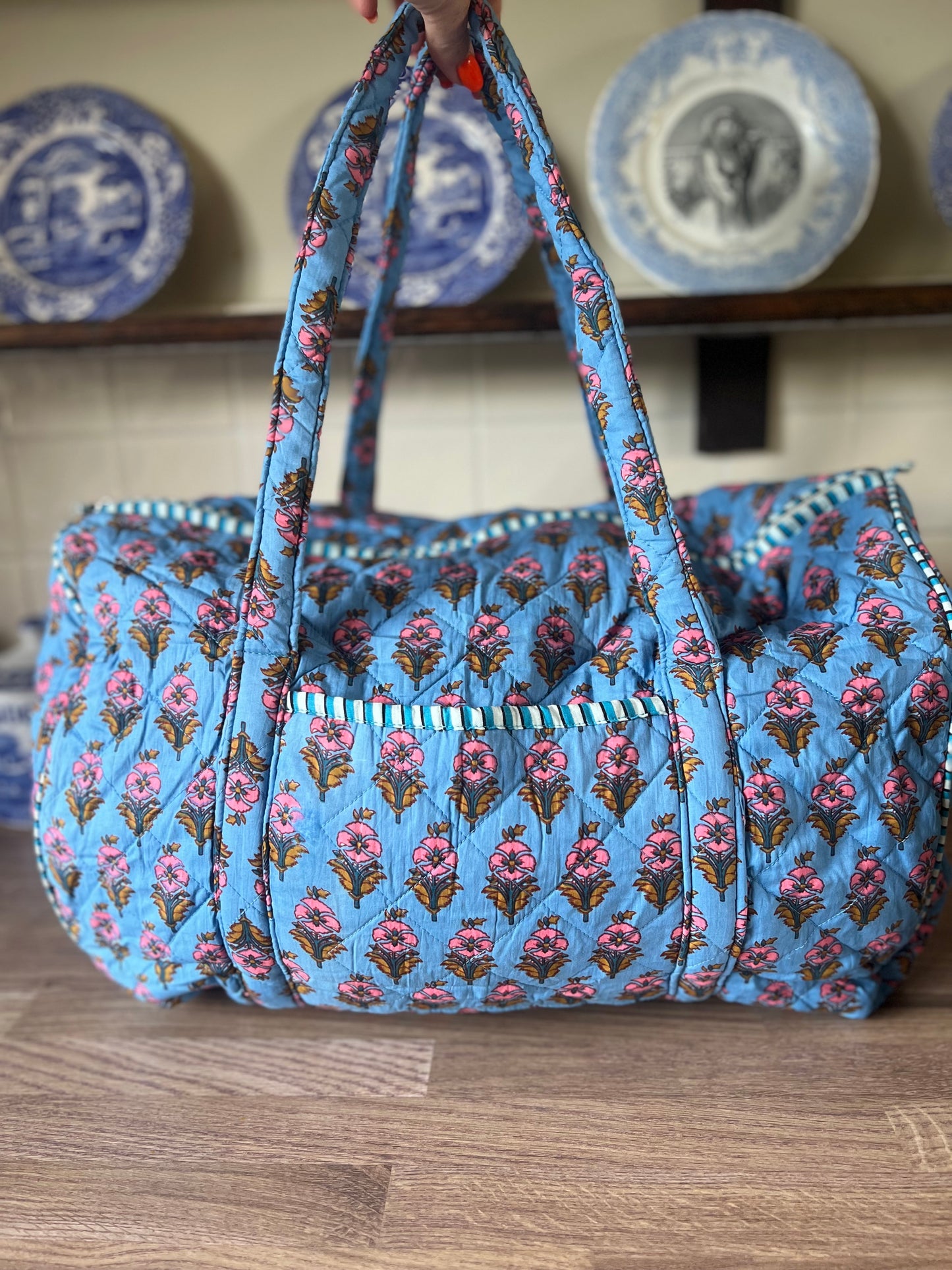 Extra large Blue Floral Weekend bag