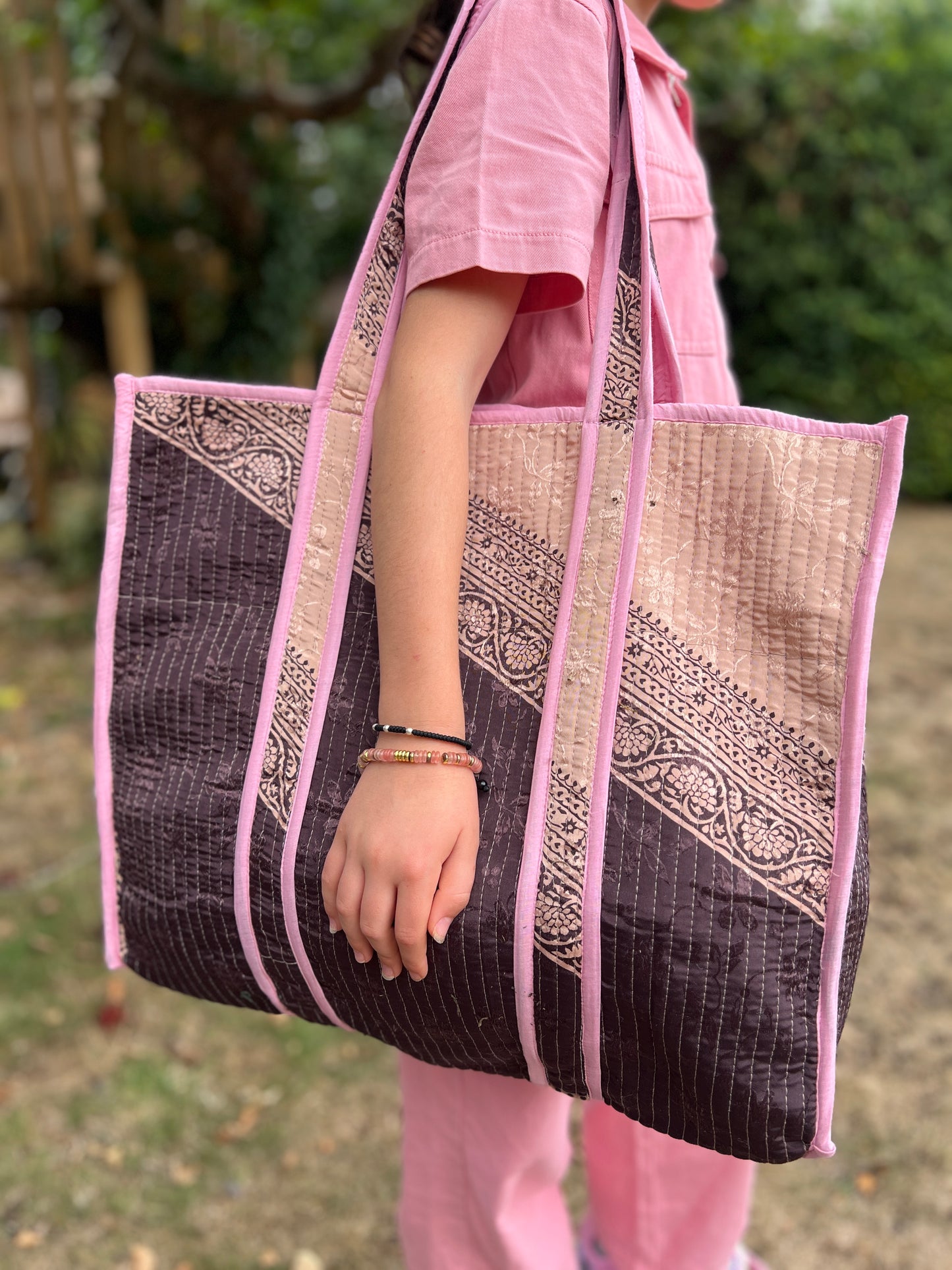 Mauve and Pink Silk Sari Tote