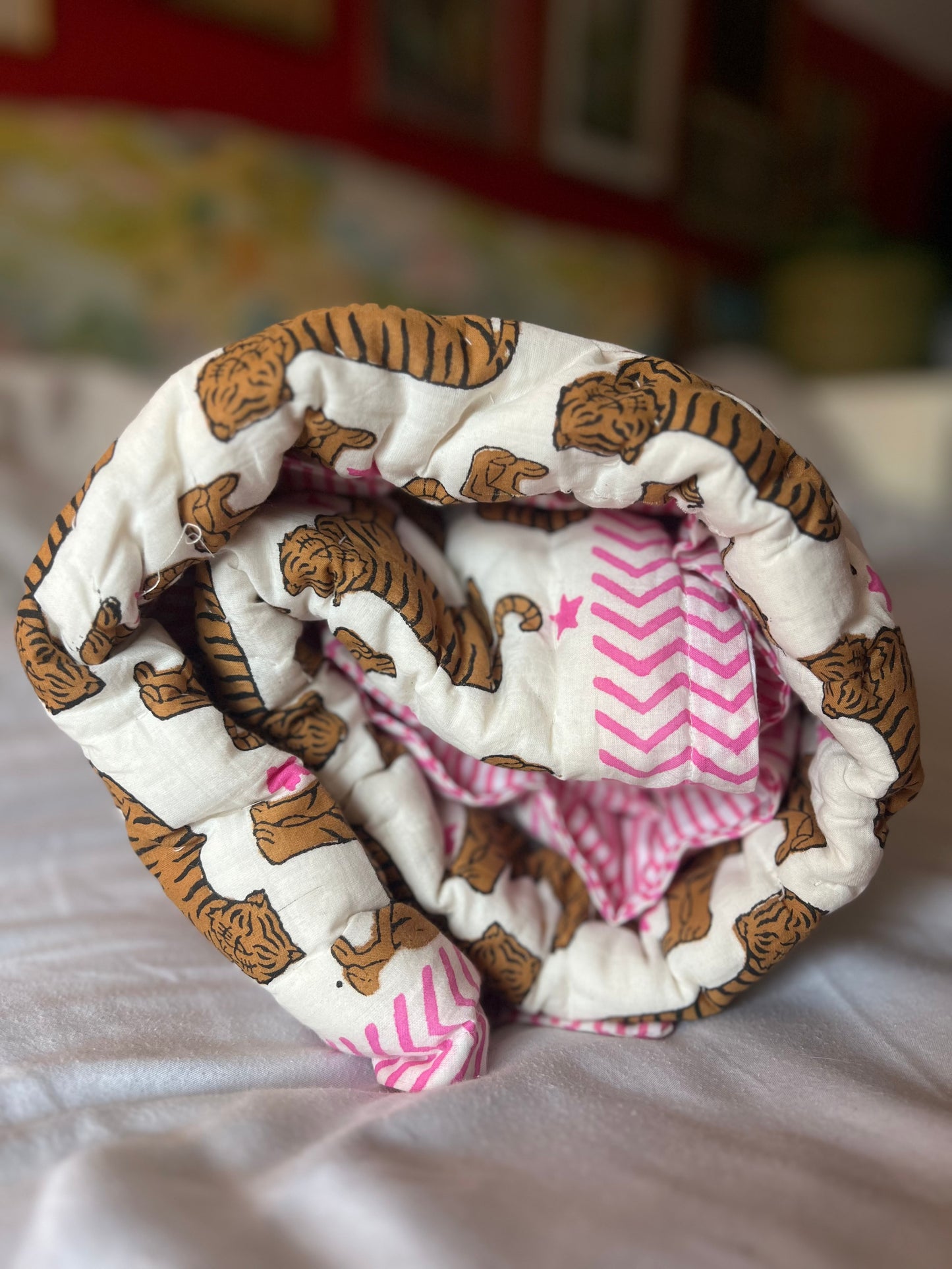 Tiger with Pink Stripes Childs Quilt