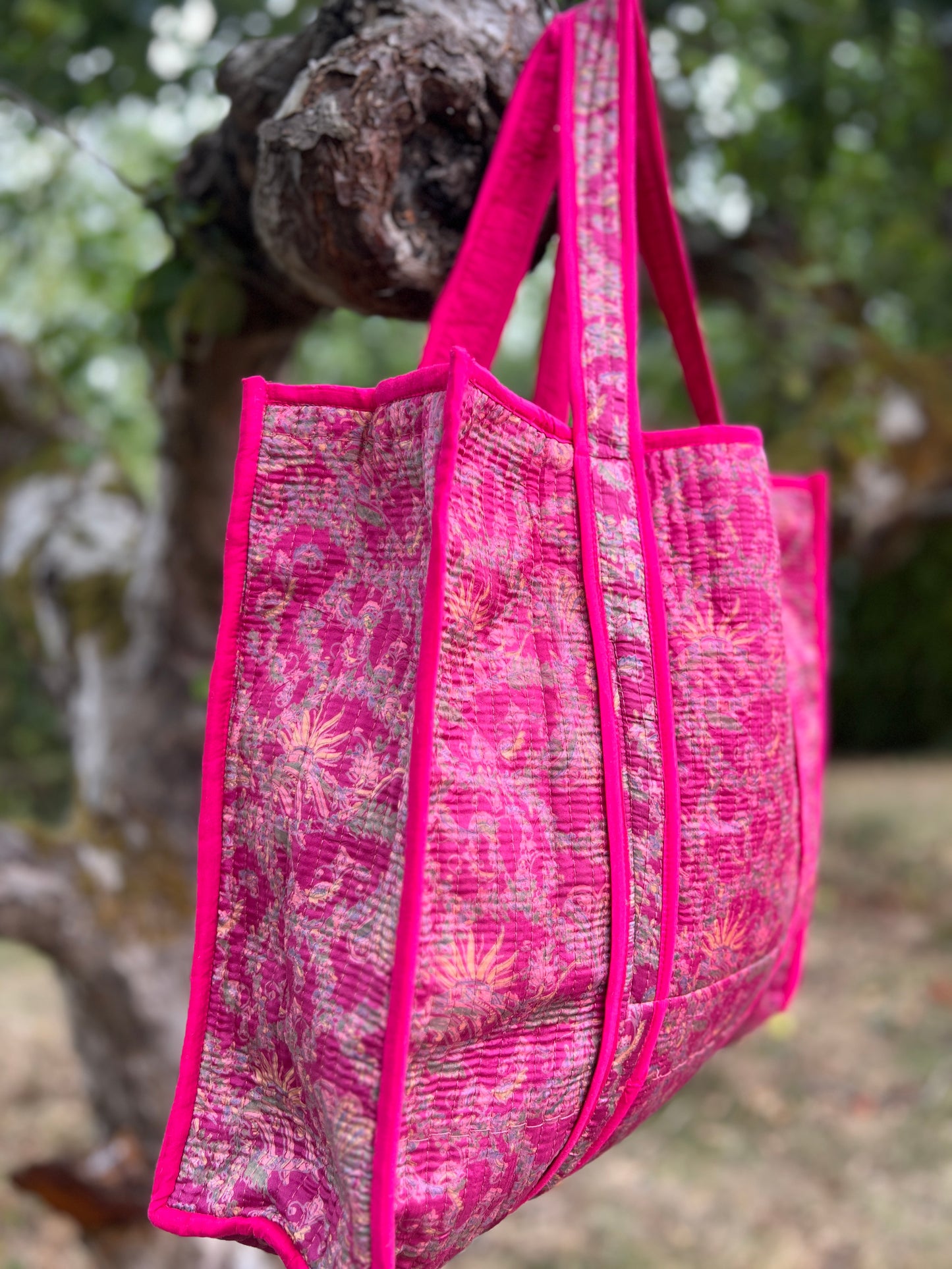 Vibrant Pink Silk Sari Tote