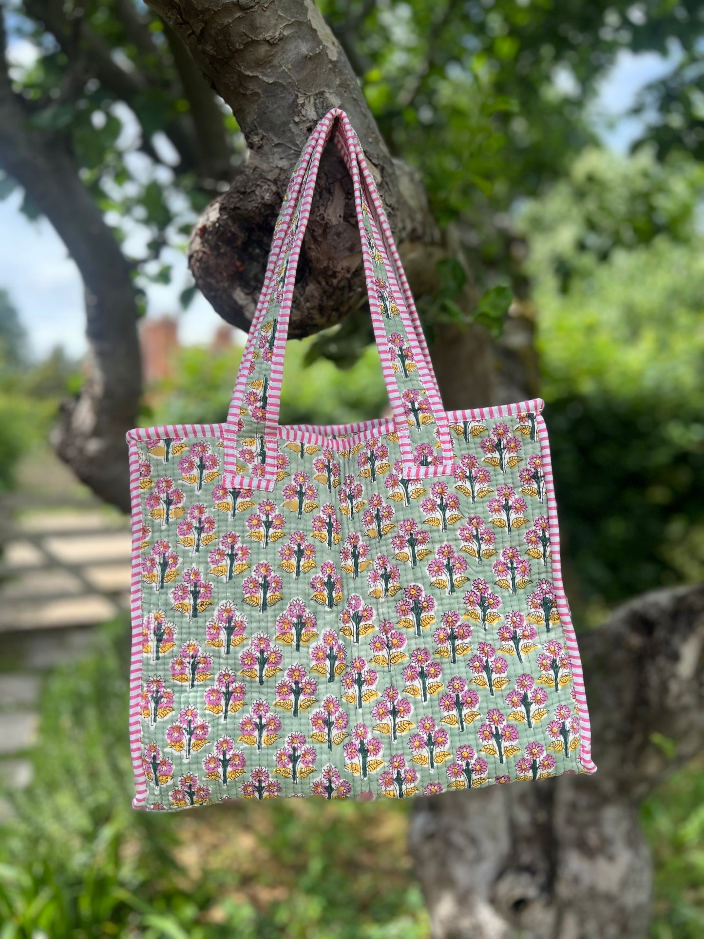 Sage and Pink Mini Tote Bag