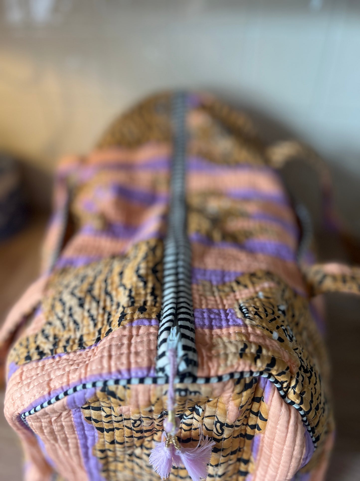 Purple and Peach Tiger Stripe Weekend Bag