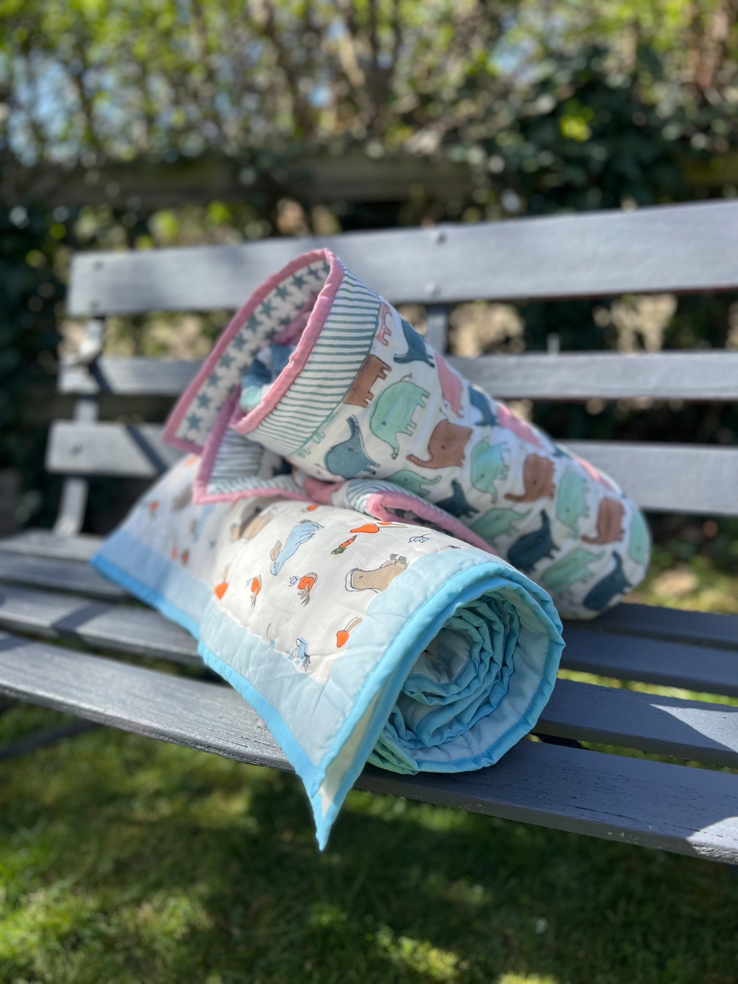 Badger and Hearts Blockprint Childs Quilt