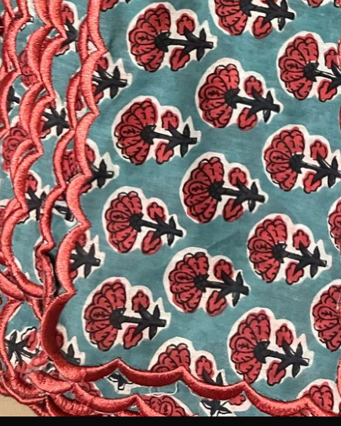 Blue and Orange Scalloped Napkins x 6