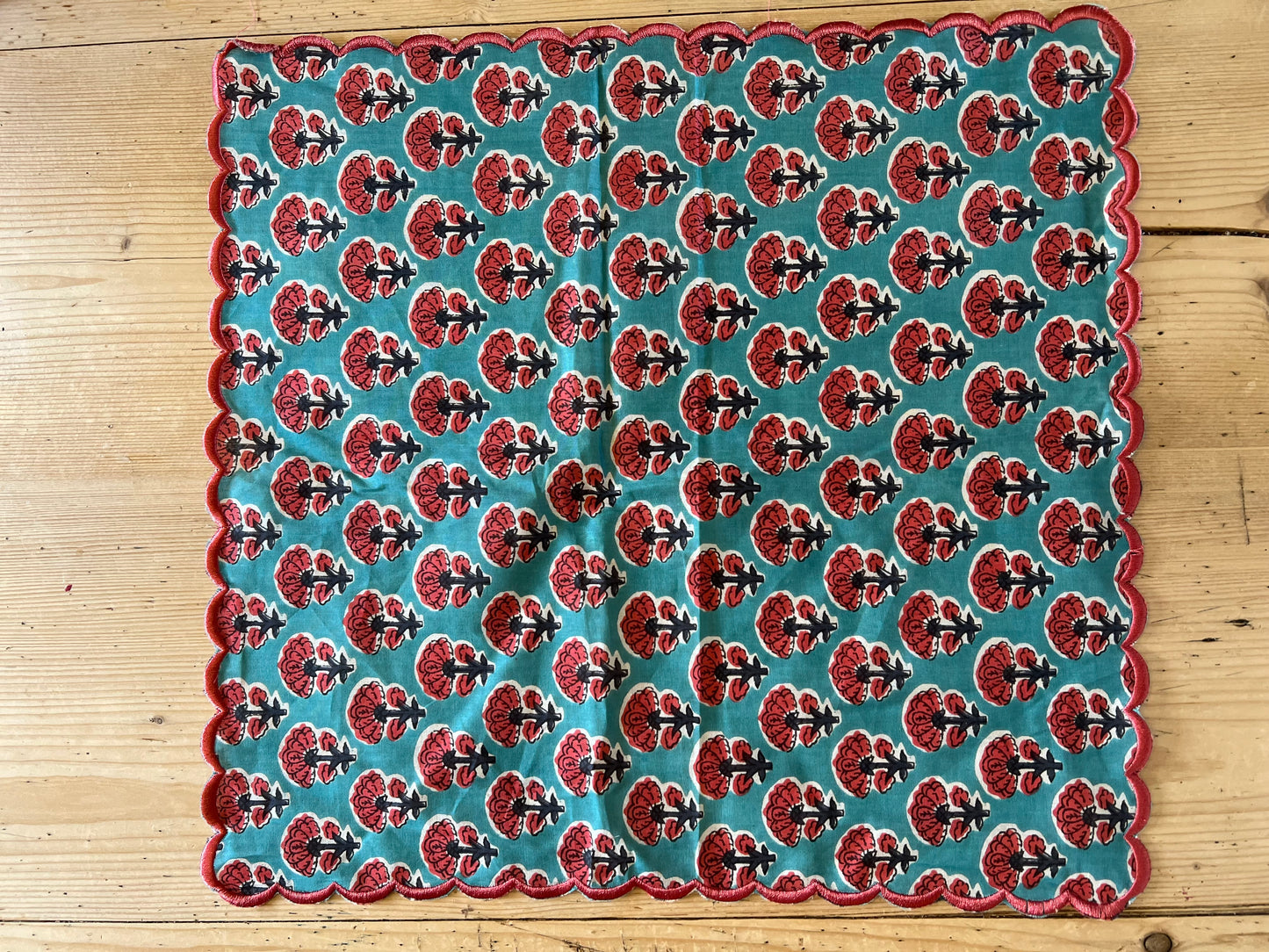 Blue and Orange Scalloped Napkins x 6