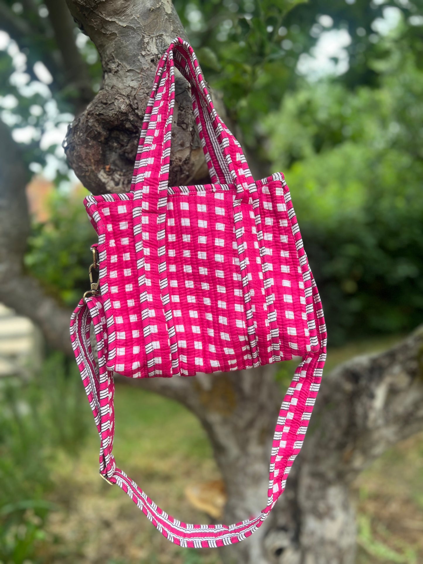 Super Mini Tote - Bright Pink Gingham