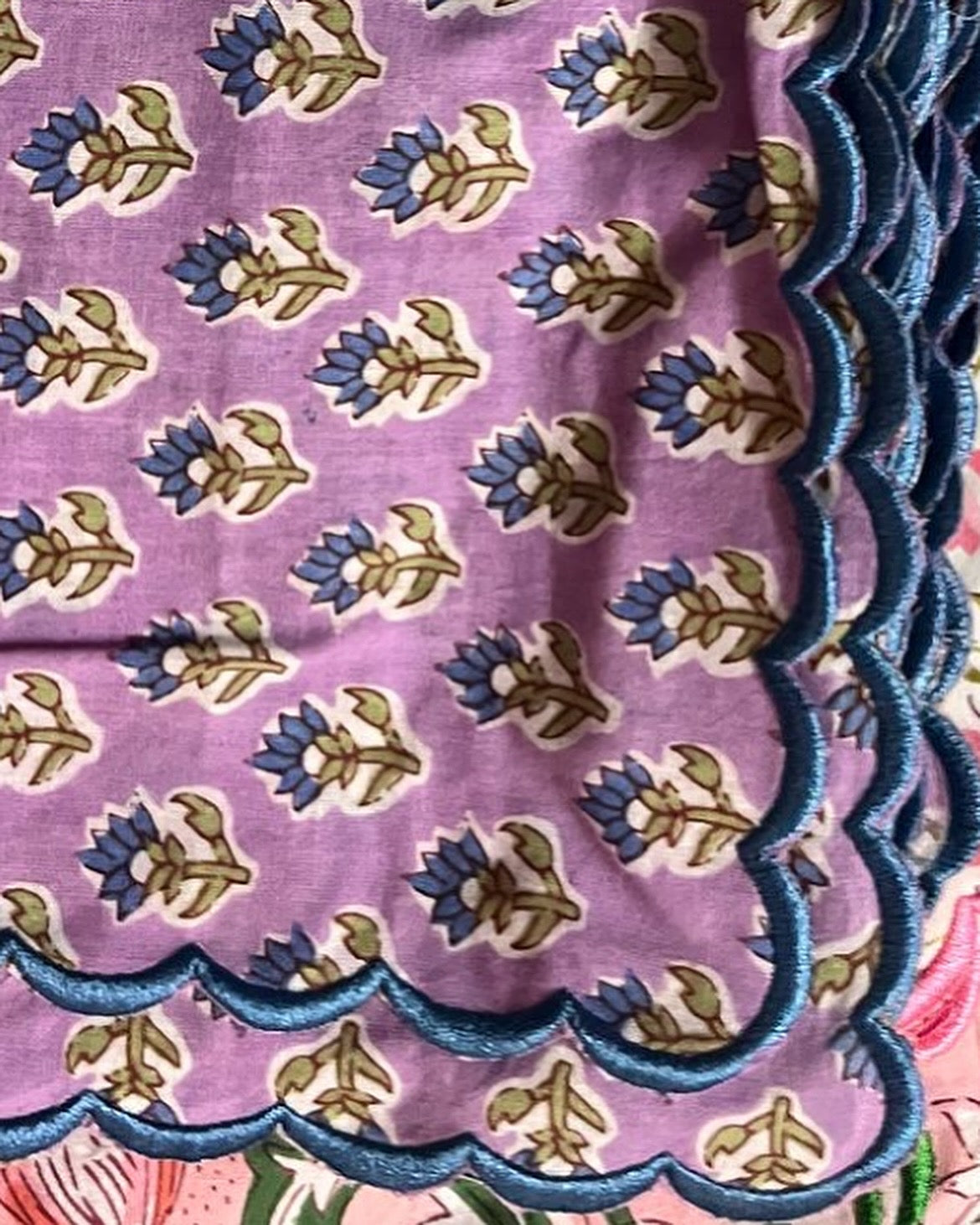 Purple and Blue Scalloped Napkins x 6