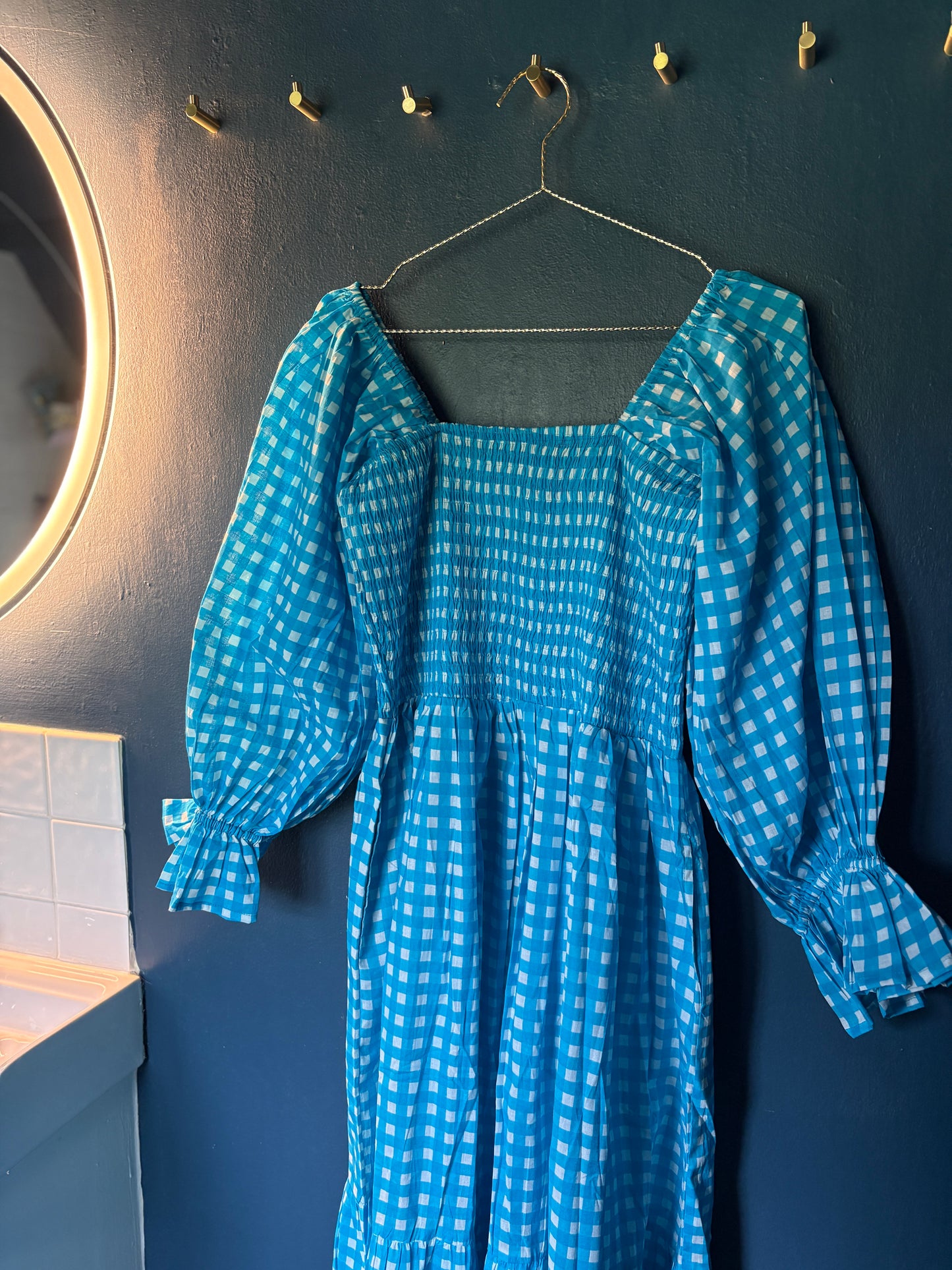 French Blue Gingham Cotton Dress