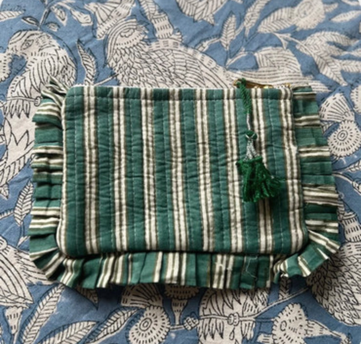 Green Striped Pouch