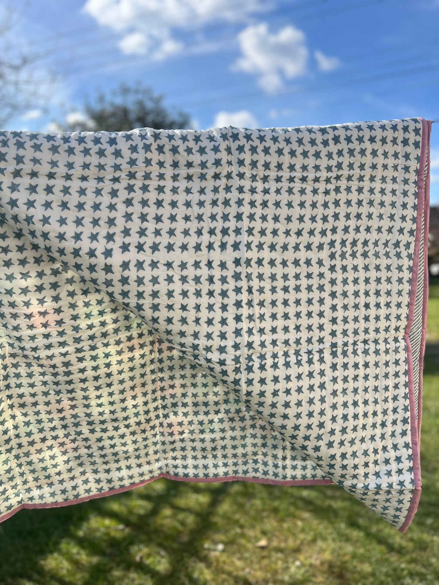 Elephants and Stars blockprint Childs Quilt