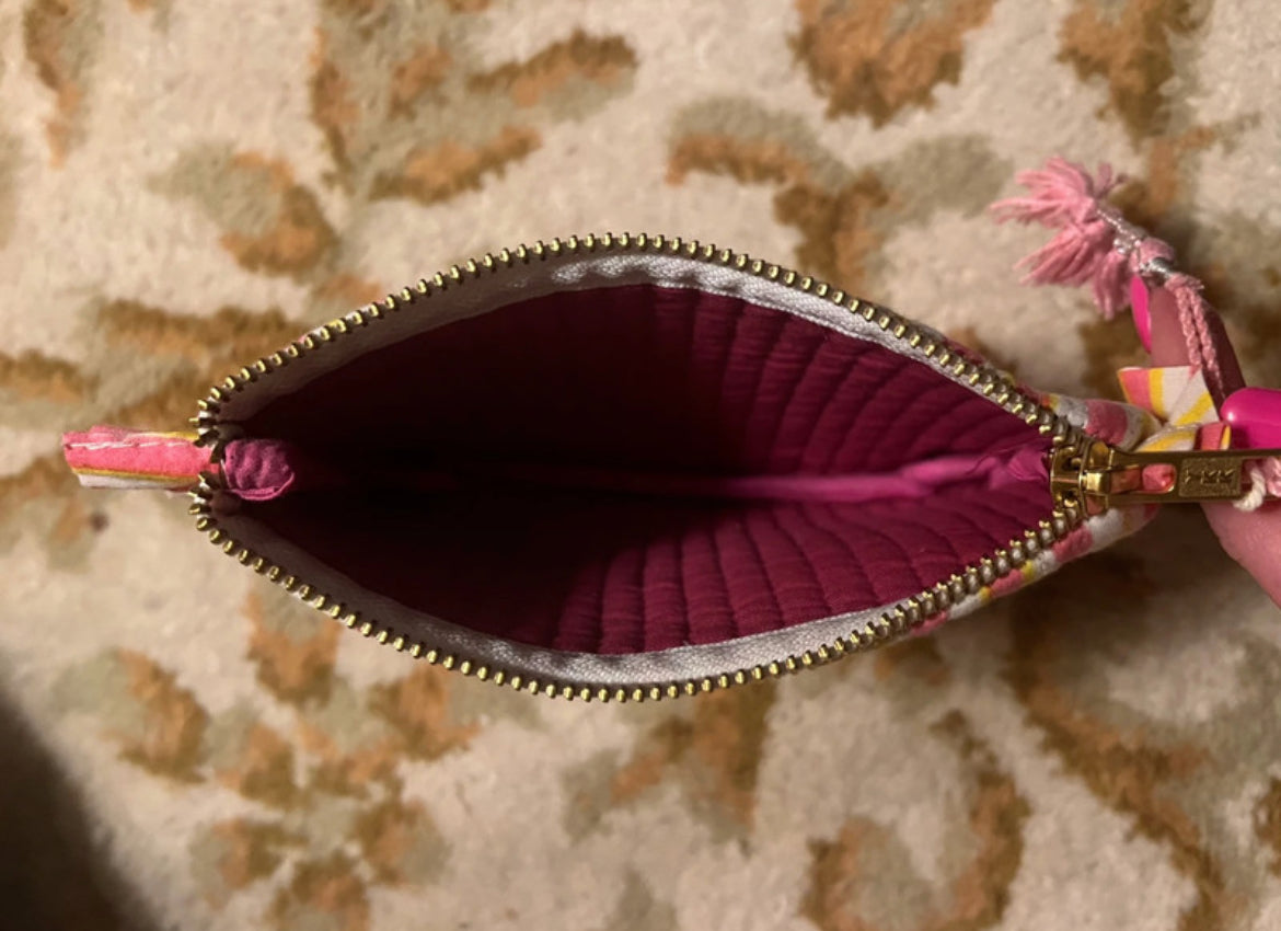 Pink and Yellow Stripe Pouch