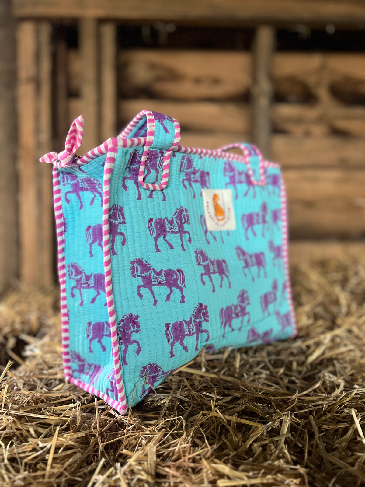 Blue and Pink Horse Equestrian Mini Tote