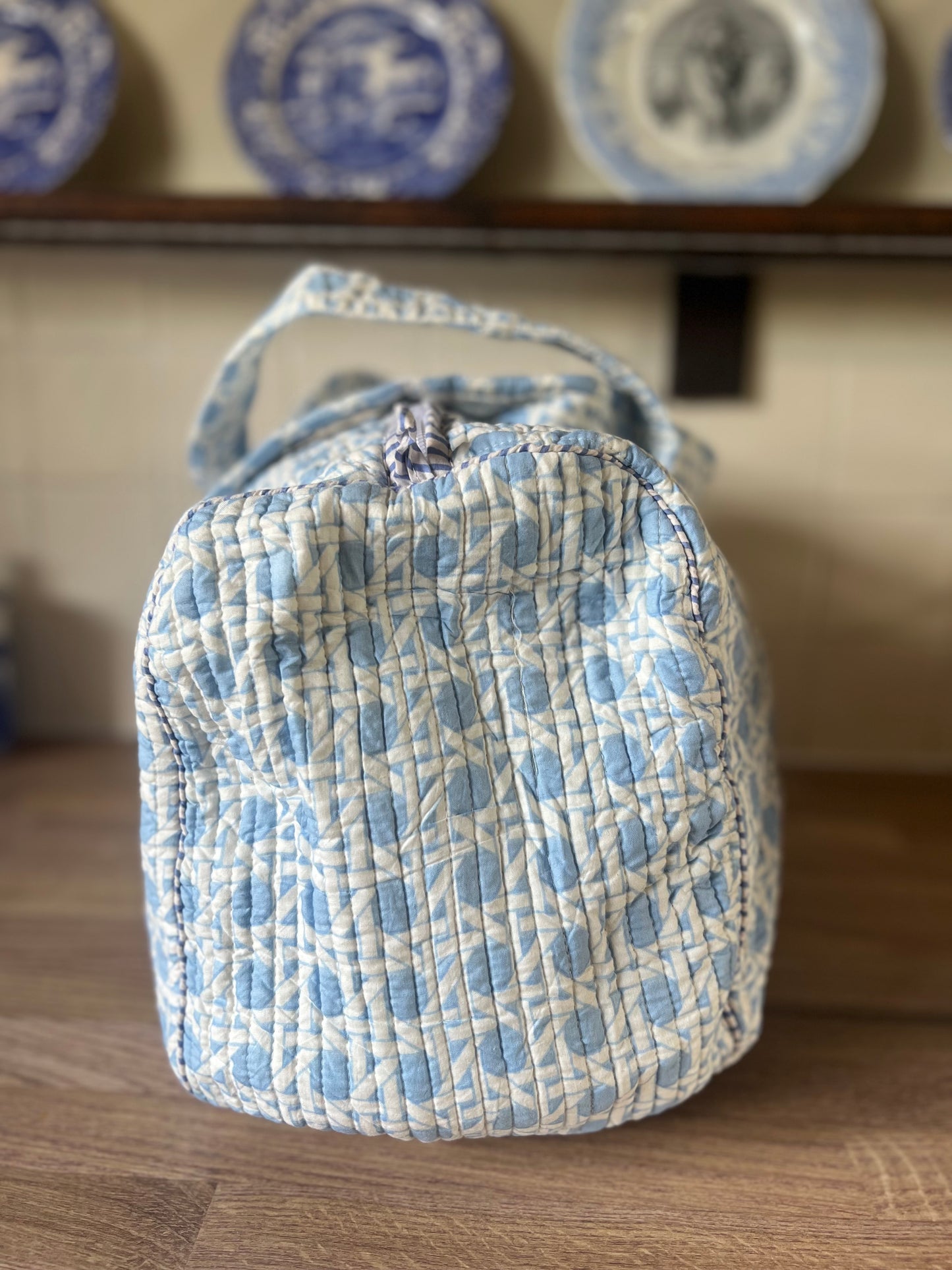 Blue Woven Blockprint Weekend Bag