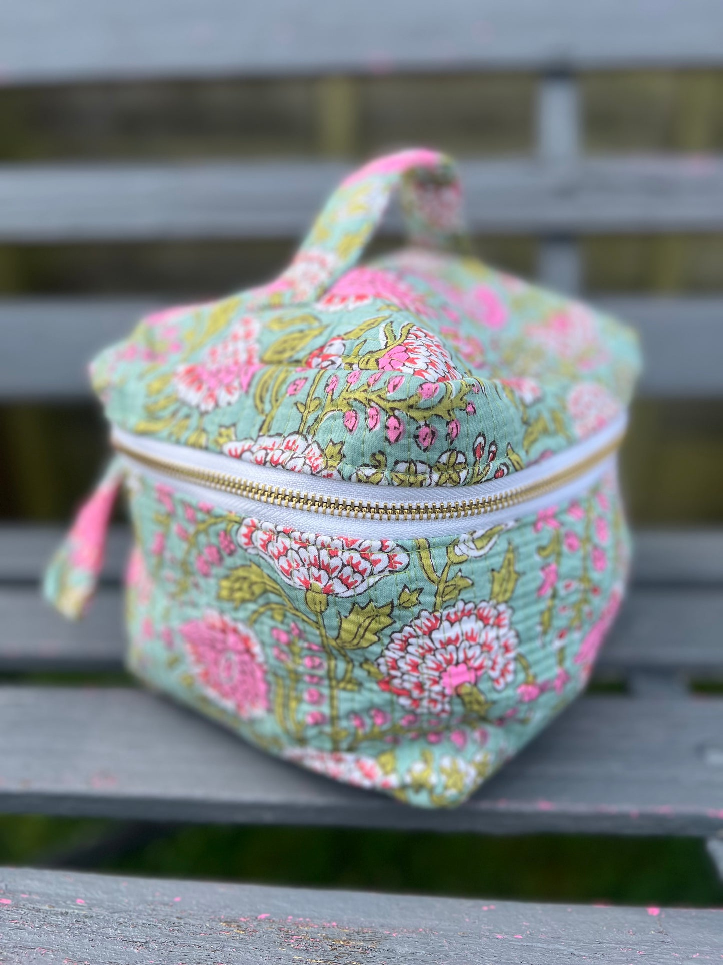 Blue and Pink Carnation Makeup Case