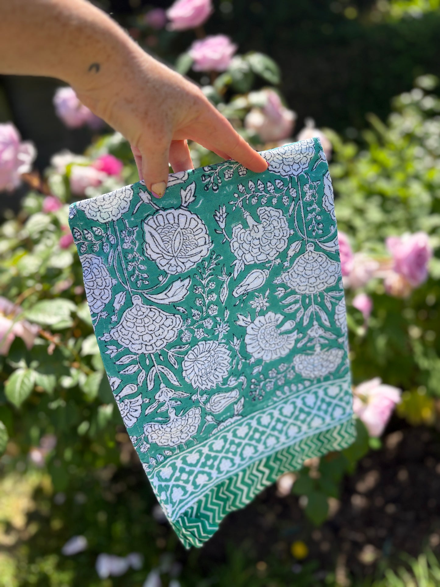 Mint Green Blockprint Kitchen Towel