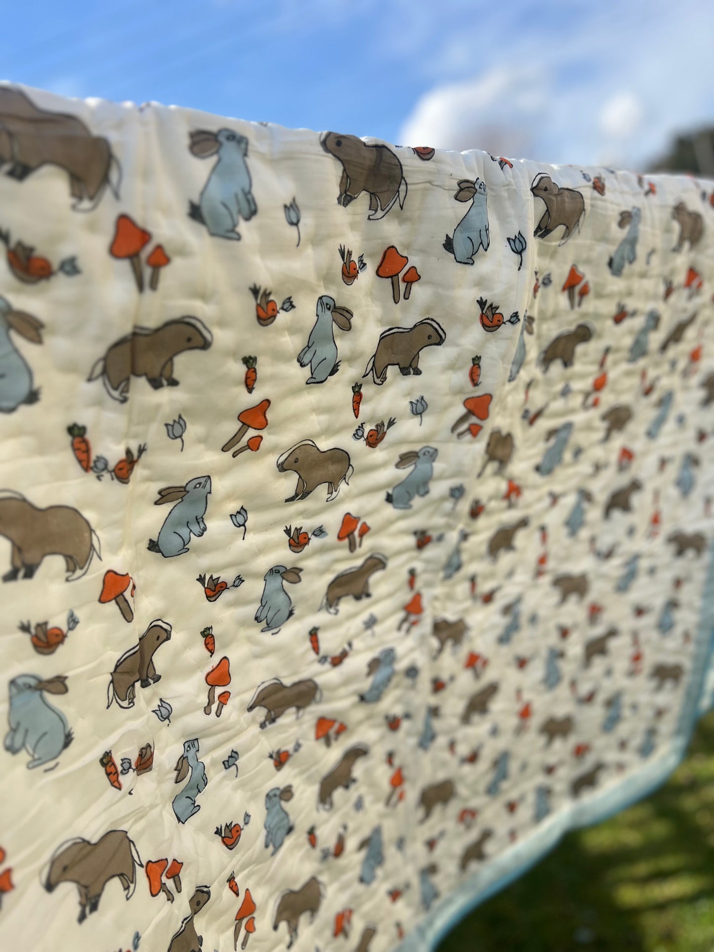 Badger and Hearts Blockprint Childs Quilt