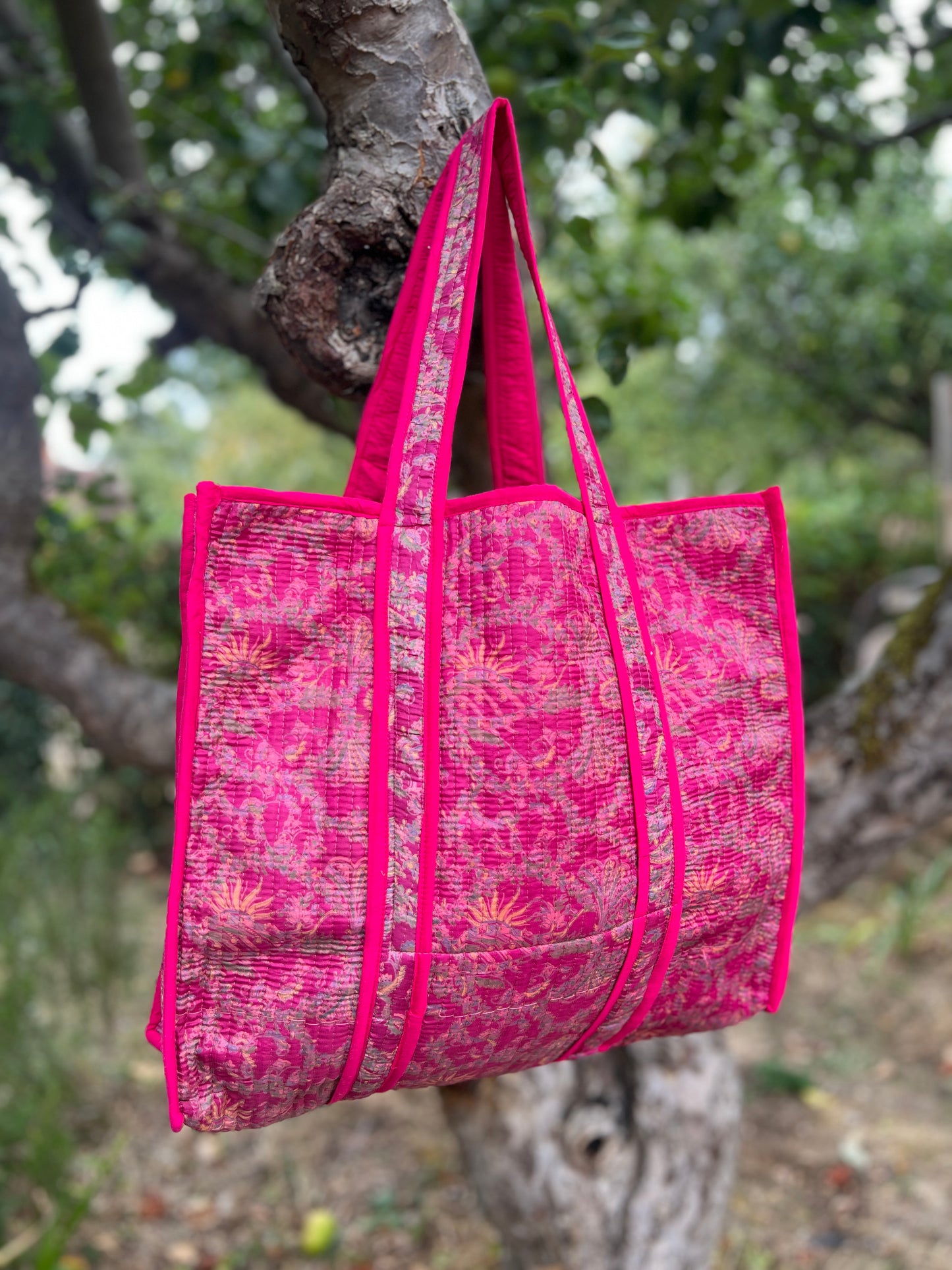 Vibrant Pink Silk Sari Tote
