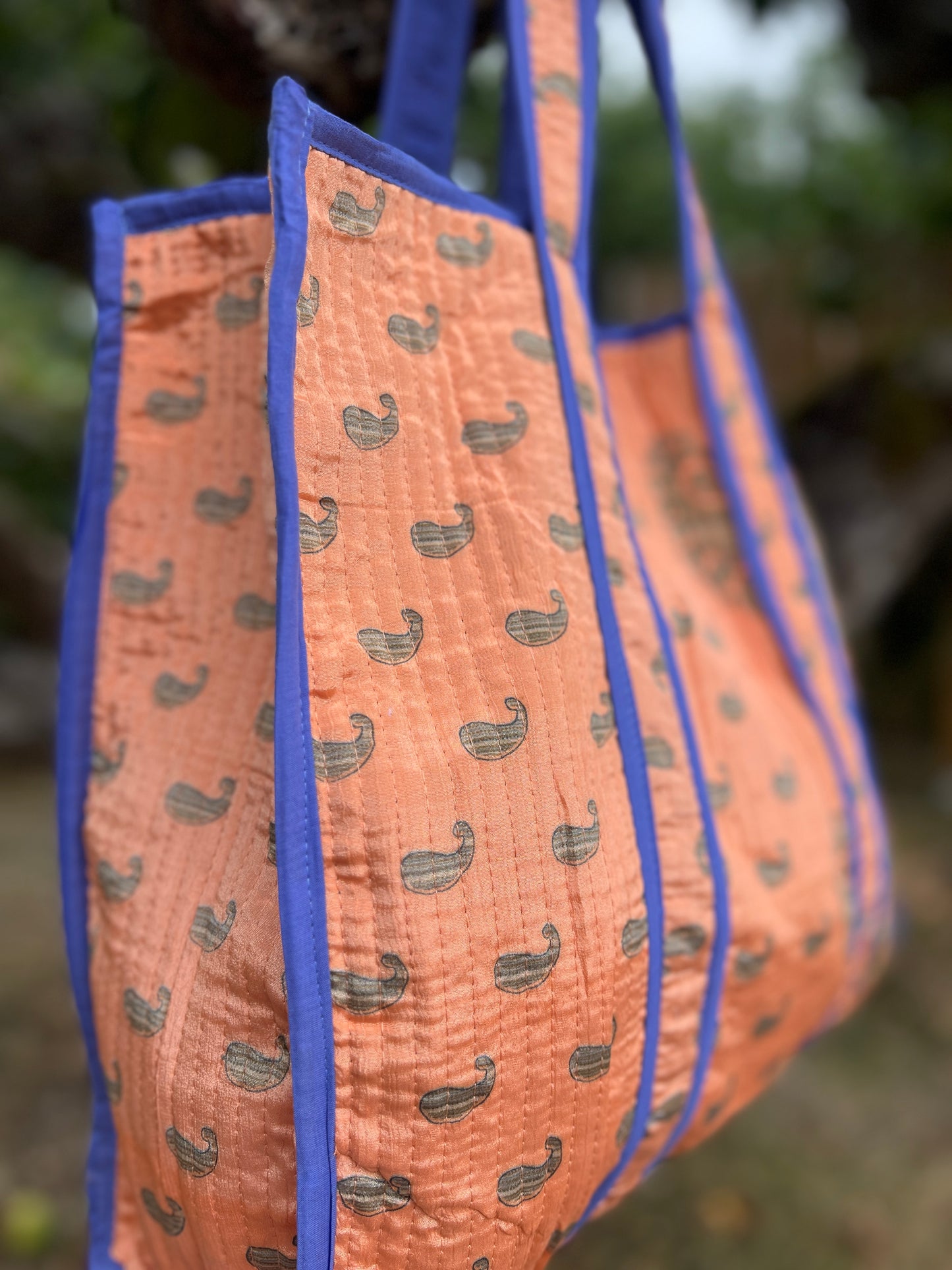 Turmeric and Blue Silk Sari Tote
