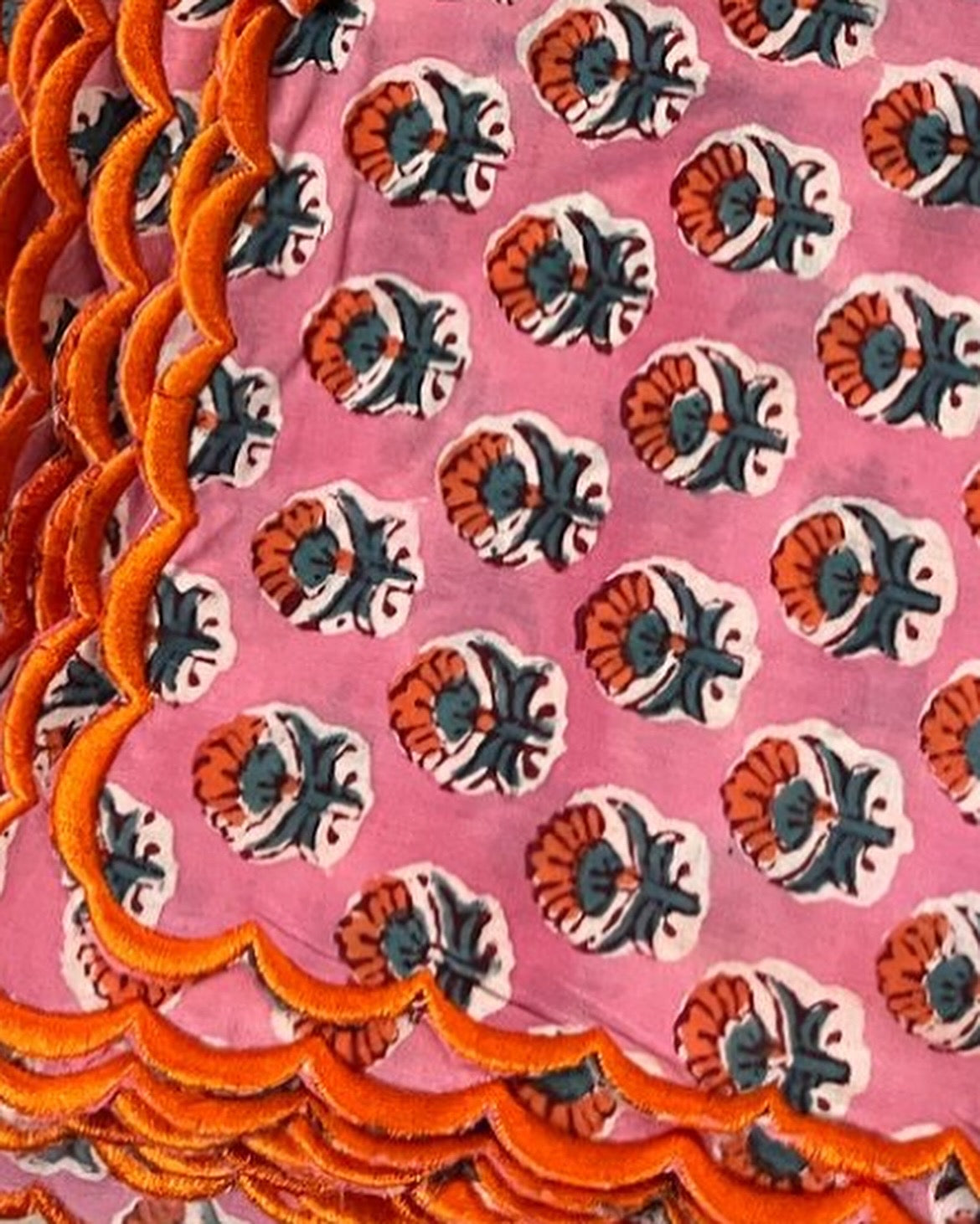 Pink and Orange Scalloped Napkins x 6