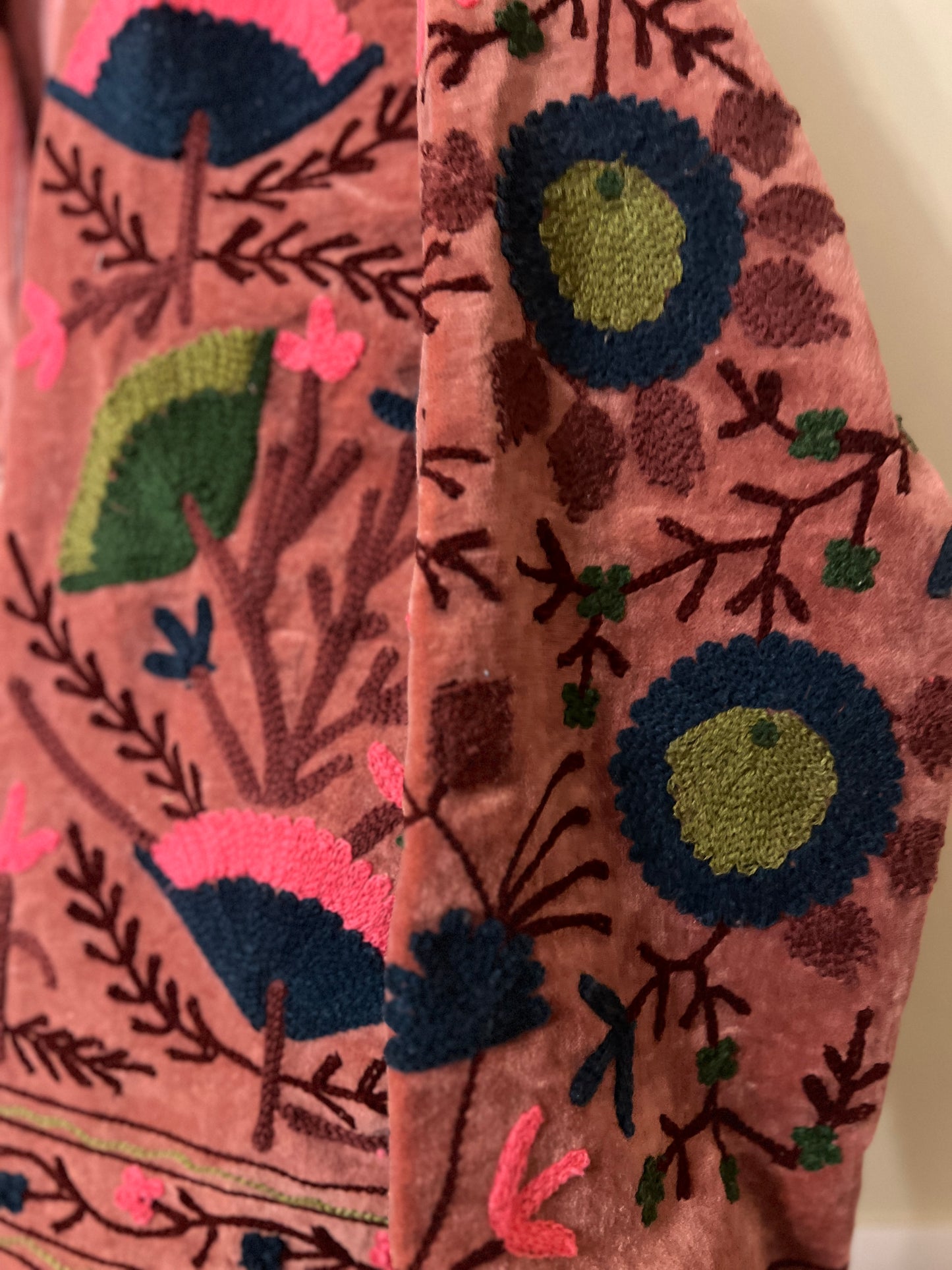 Pastel Pink Velvet Suzani Jacket