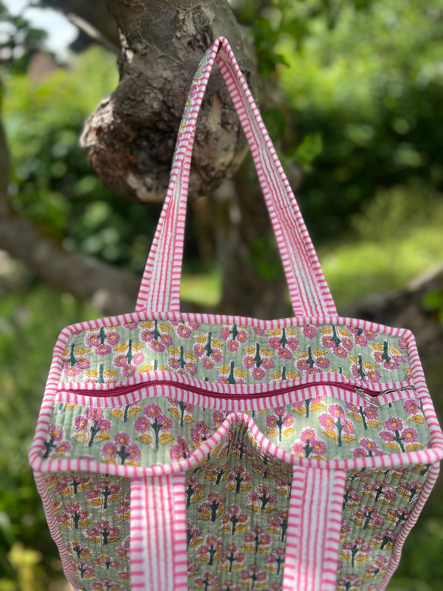 Sage and Pink Mini Tote Bag