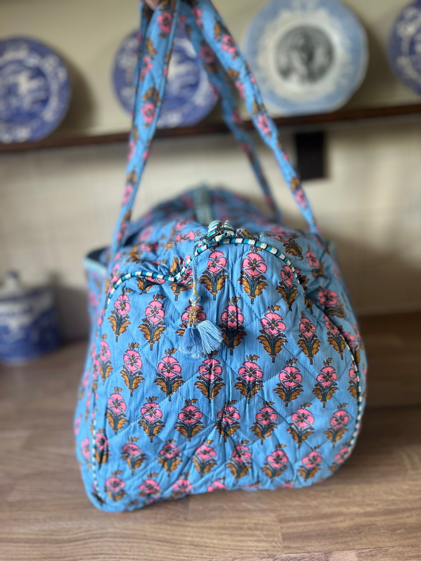 Extra large Blue Floral Weekend bag