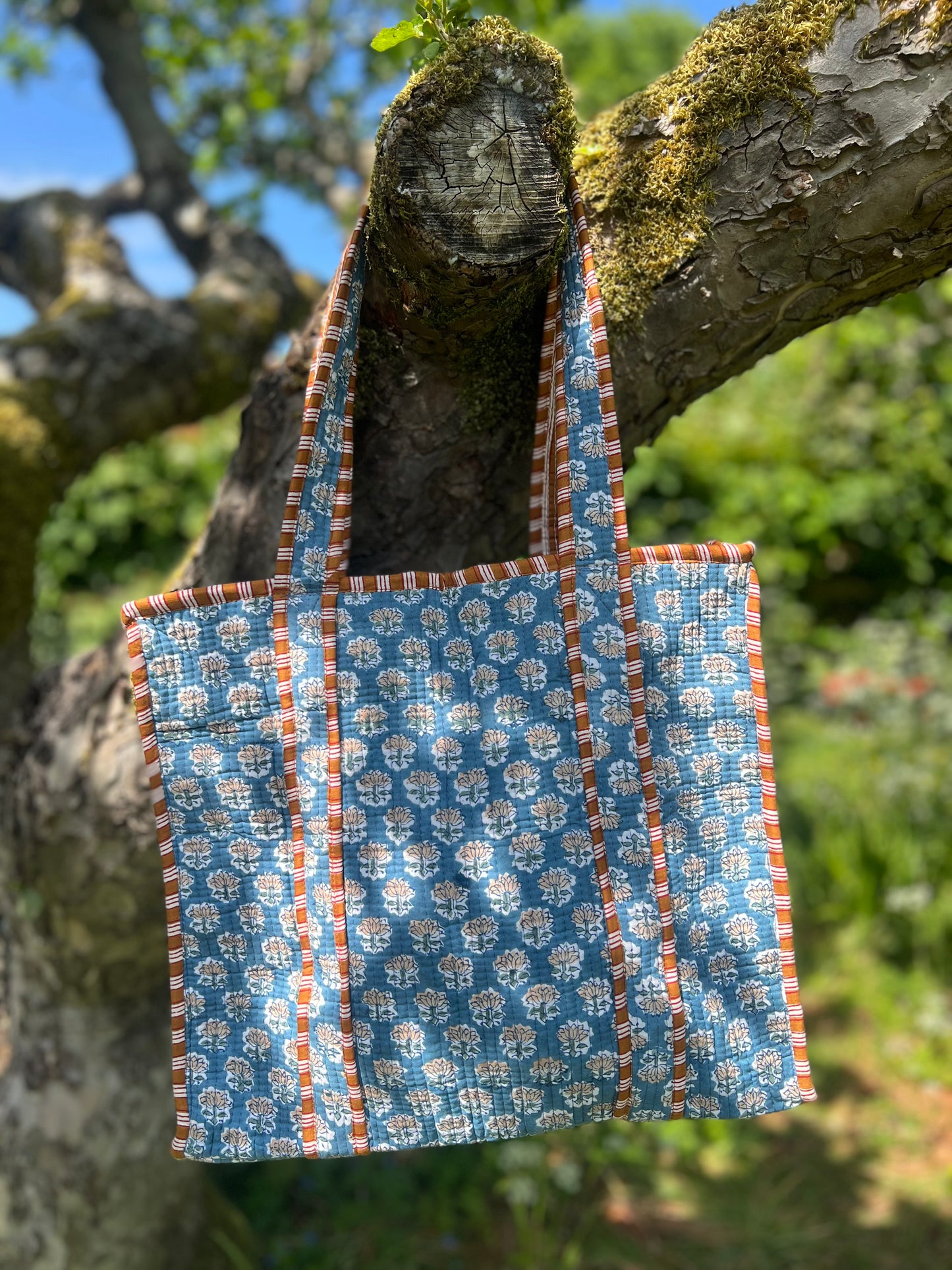 Brown and Blue Tote Bag