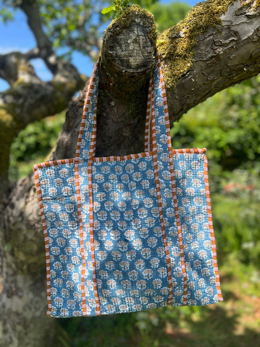Brown and Blue Tote Bag