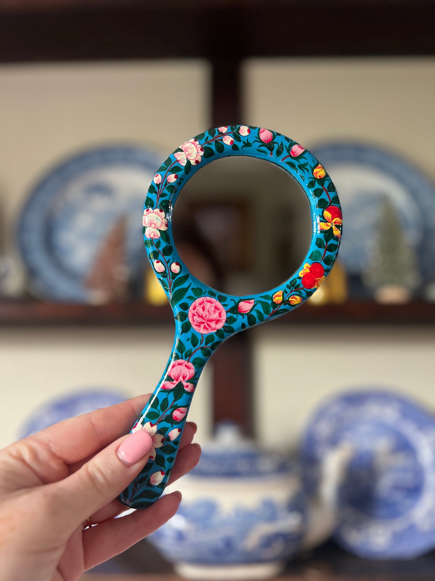 Handpainted Wooden Mirror from Kashmir