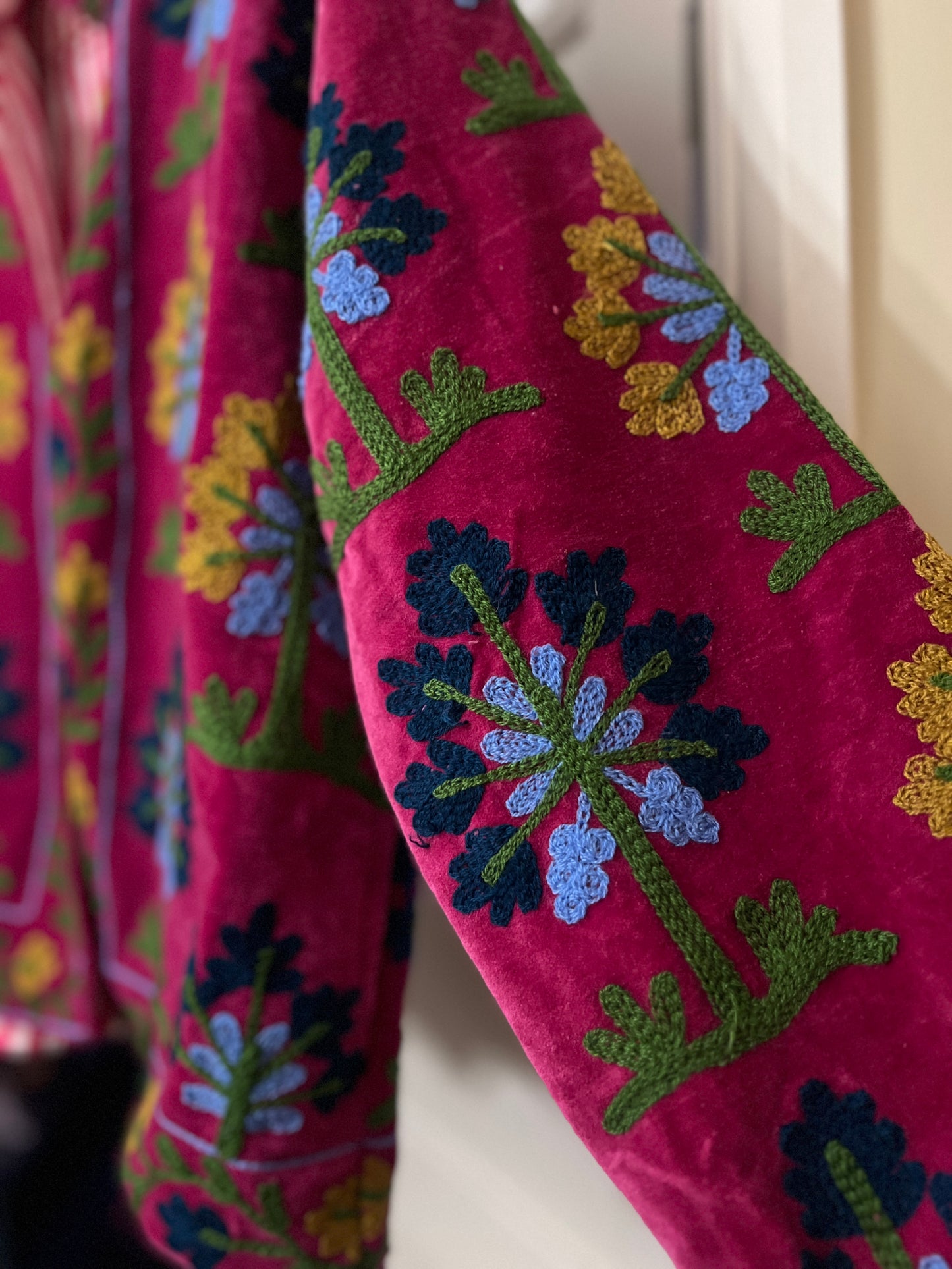 Fuchsia Pink Velvet Suzani Jacket