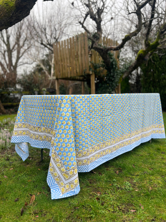 Blue and Yellow Booti Tablecloth