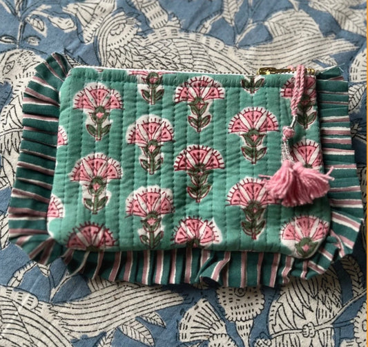 Green and Pink Floral Pouch