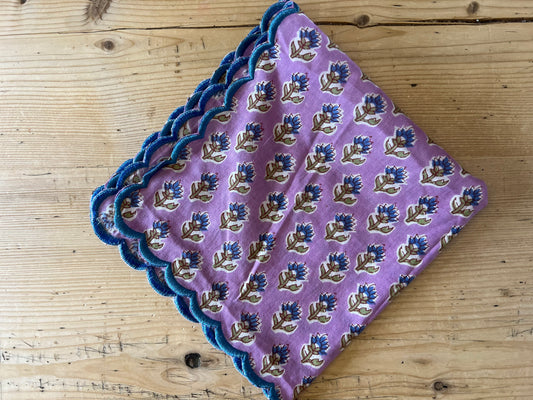 Purple and Blue Scalloped Napkins x 6