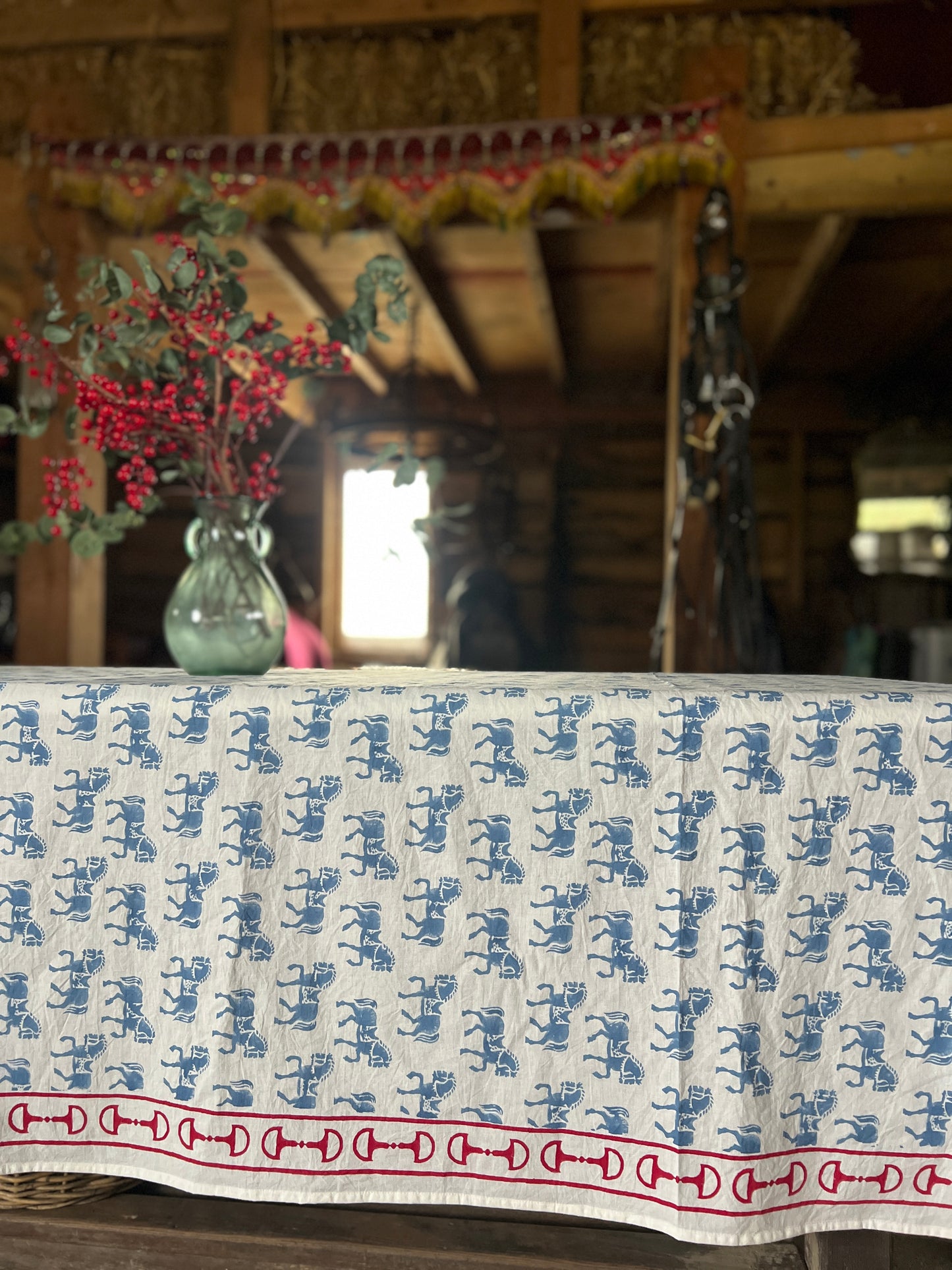 Galloping Horse Table Cloth - Sapphire Blue
