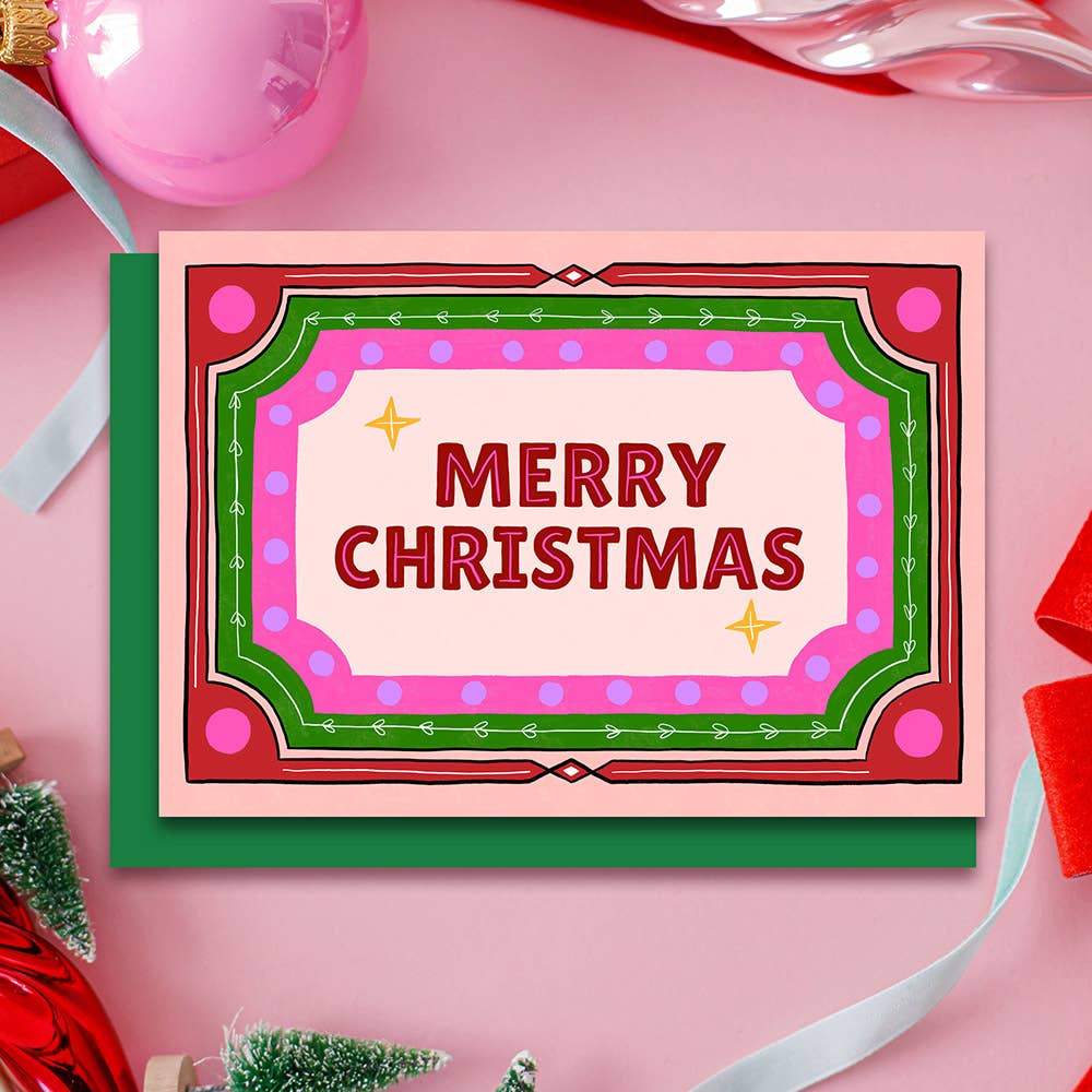 "Merry Christmas" Card | Retro Hand Drawn Border