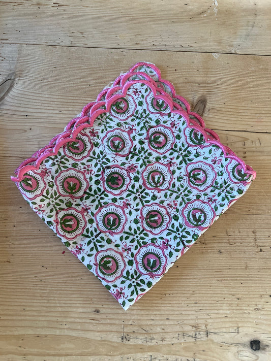 Pink Floral Blockprint Napkins x 6