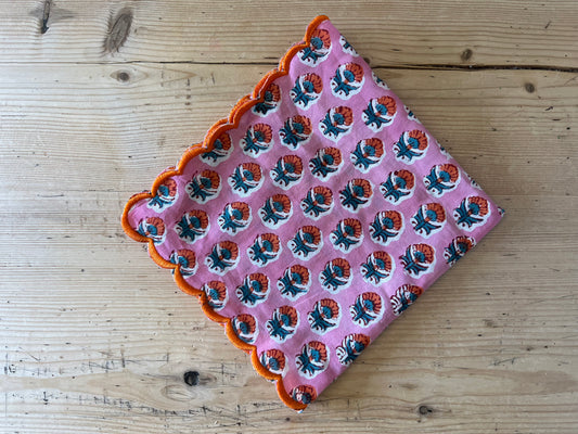Pink and Orange Scalloped Napkins x 6