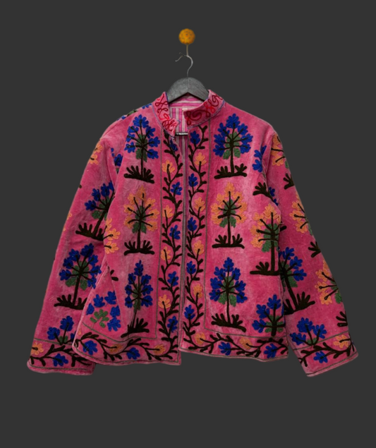 Suzani Velvet Jacket - Pink Woodland