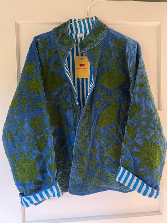 Blue and Green Velvet Suzani Jacket