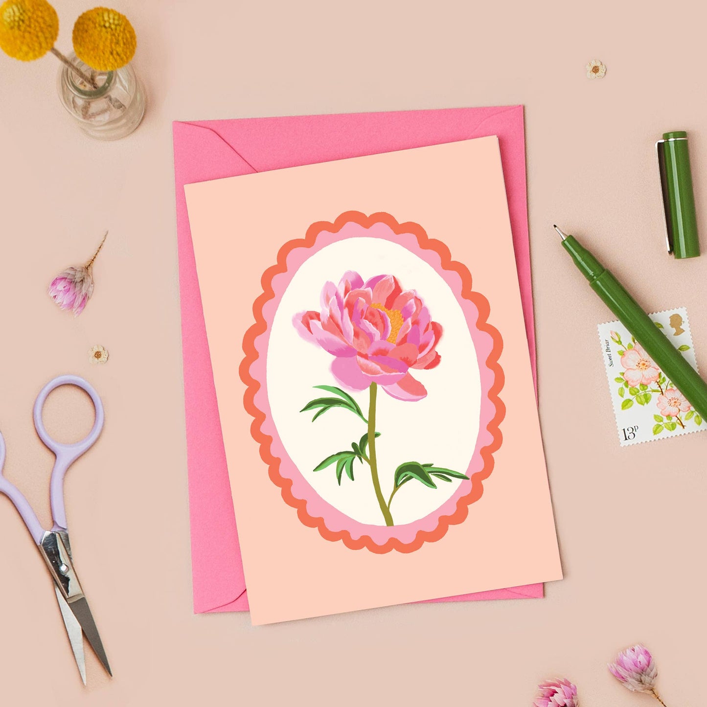 Pink Peony Blank Card | Just Because, Any Occasion