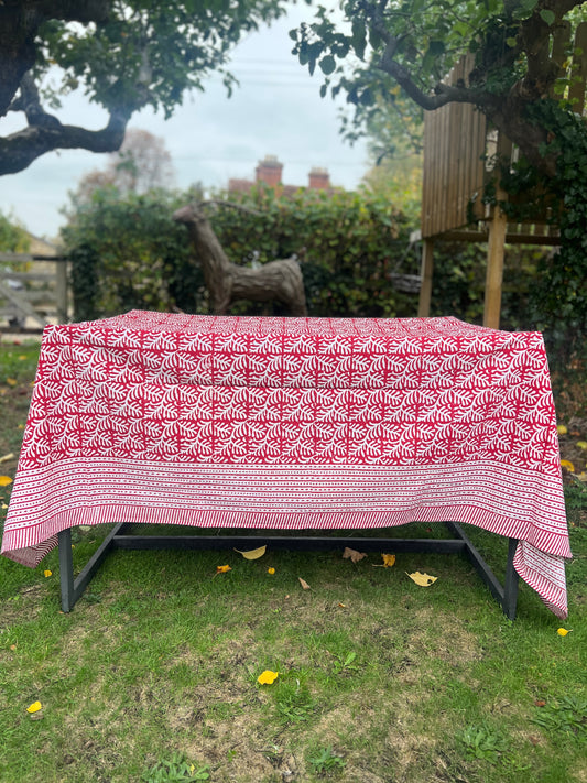 Ruby Red Leaf Table Cloth