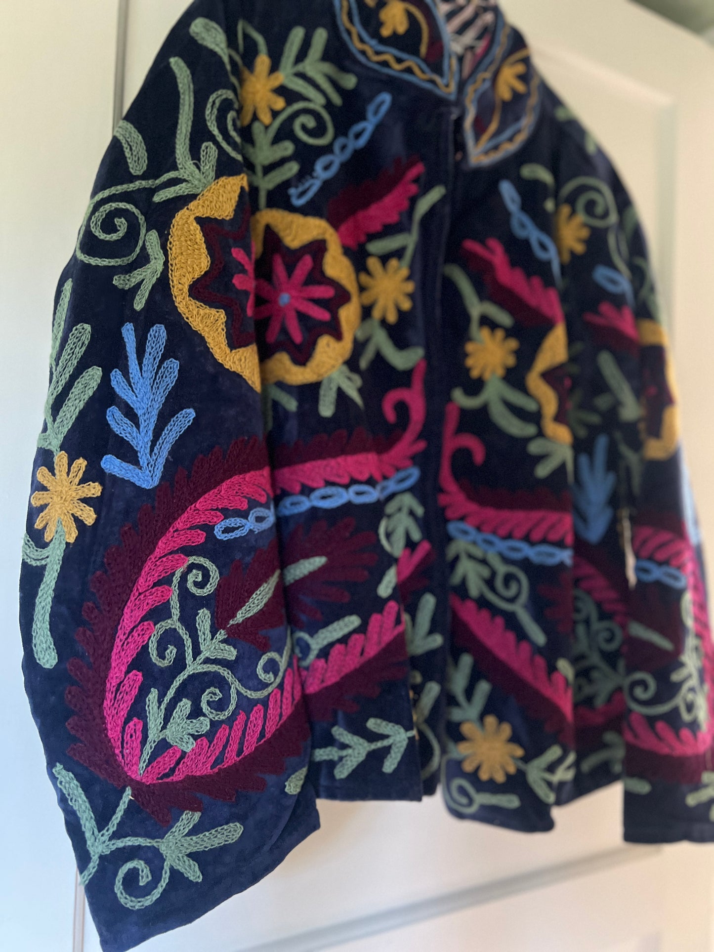 Navy And Pink Velvet Suzani Jacket