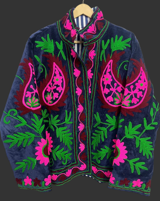 Suzani Velvet Jacket - Electric Green